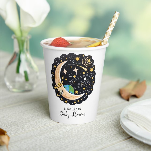 Space Moon Stars Baby Shower Paper Cups (Insitu)