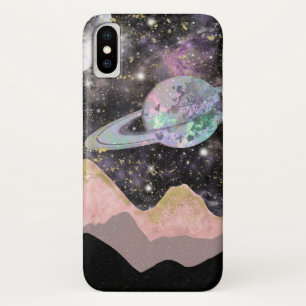 Space Mountains Gold Starry Sky Galaxy Planets Case-Mate iPhone Case