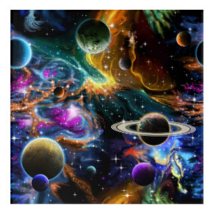 Space Nebula and Planets Acrylic Wall Art