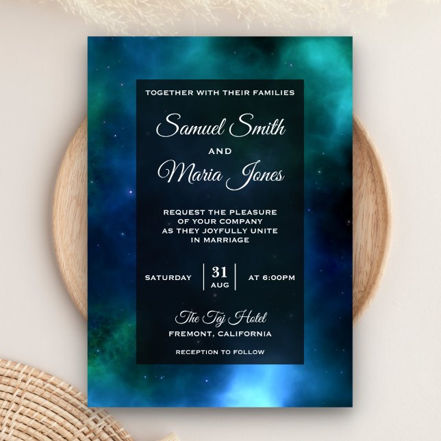 Space Nebula Blue Green Galaxy Wedding Invitation (Creator Uploaded)