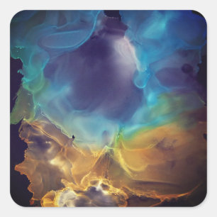 Space Nebula blue yellow Alcohol ink art Glass Square Sticker
