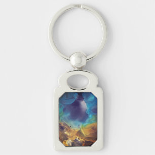 Space Nebula blue yellow Alcohol ink art   Keychain