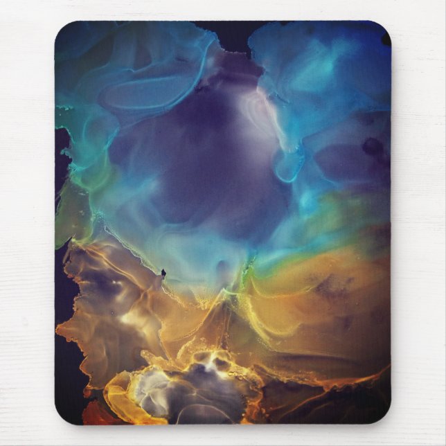 Space Nebula blue yellow Alcohol ink art  Mouse Pad (Front)