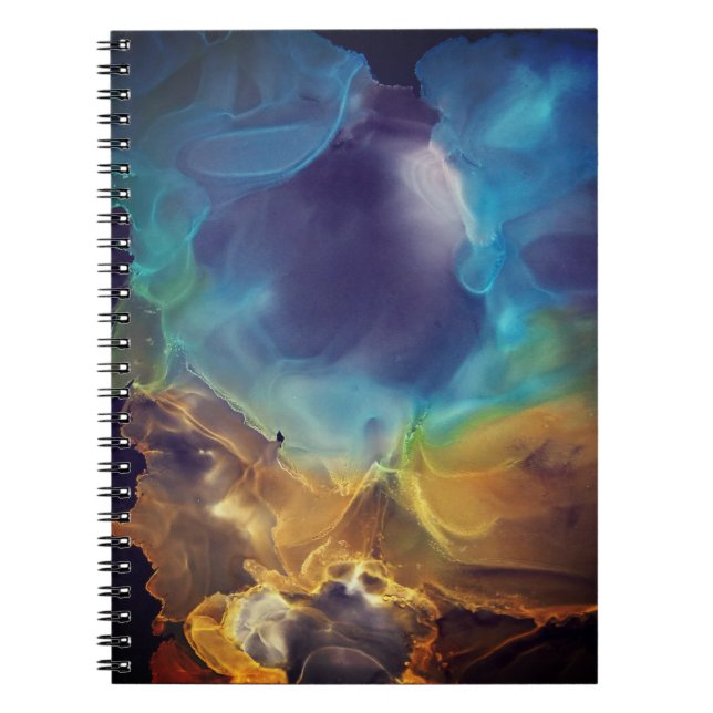 Space Nebula blue yellow Alcohol ink art  Notebook (Front)