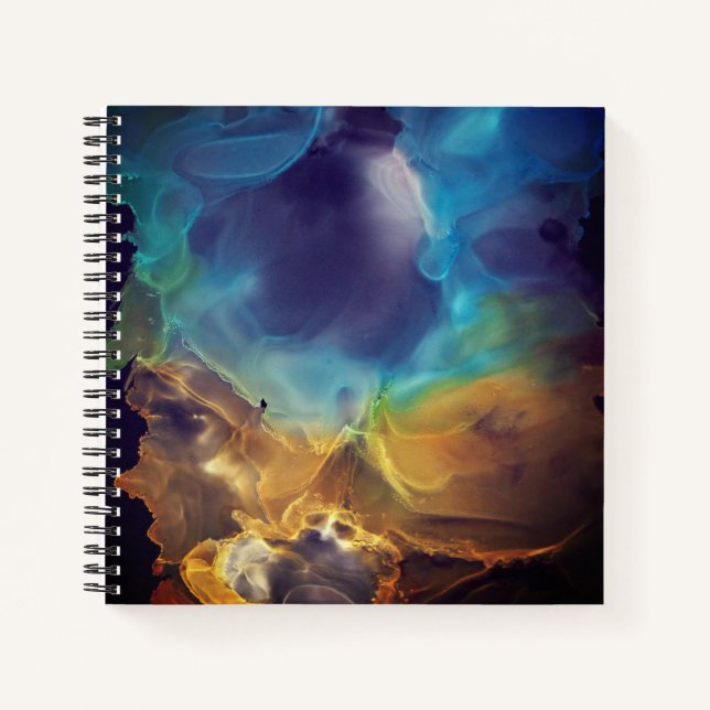 Space Nebula blue yellow Alcohol ink art  Notebook (Front)