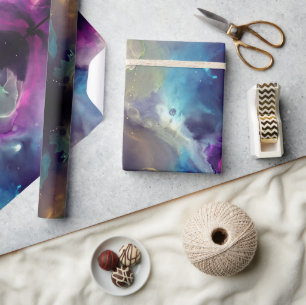 Space Nebula blue yellow Alcohol ink art Wrapping Paper