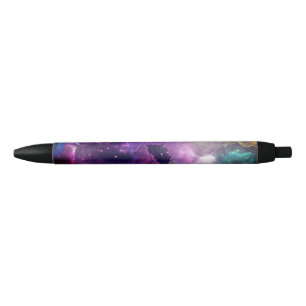 Space Nebula pink and purple, stars Alcohol ink  Black Ink Pen