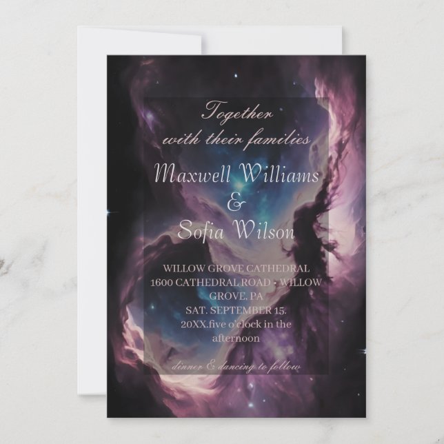 Space Nebula Purple Galaxy Wedding Invitation (Front)