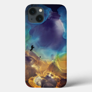 Space Nebula unicorn blue yellow Alcohol ink art iPhone 13 Case