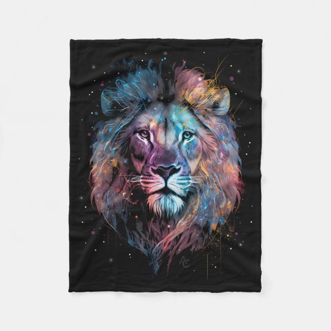 Space Nebular Lion - Graffiti Neon Ink Splash Fleece Blanket (Front)