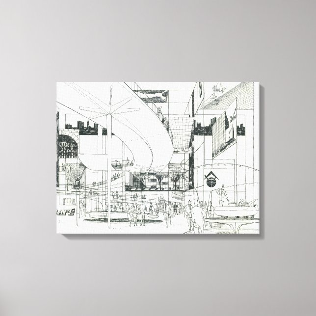 Space Needle Aerial Concept Drawing 2 Canvas Print (Front)