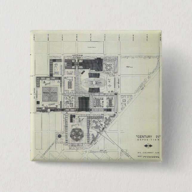 Space Needle Aerial Concept Drawing 2 Inch Square Button (Front)