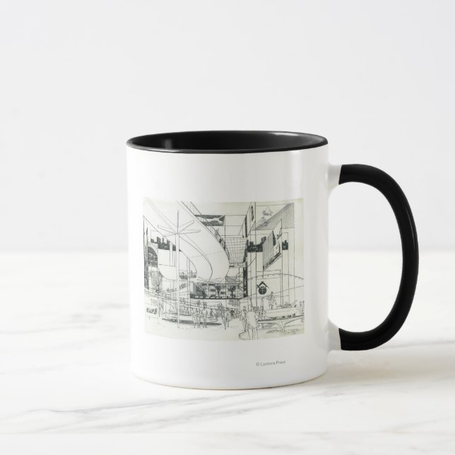 Space Needle Aerial Concept Drawing 2 Mug (Right)