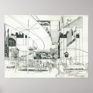Space Needle Aerial Concept Drawing 3 Poster