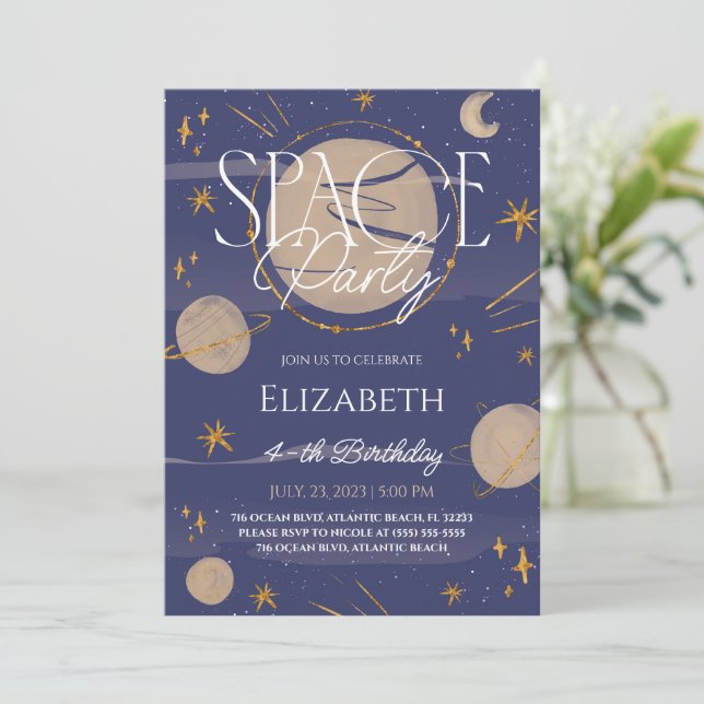 Space Night Sky Galaxy Invitation d'anniversaire (Debout devant)