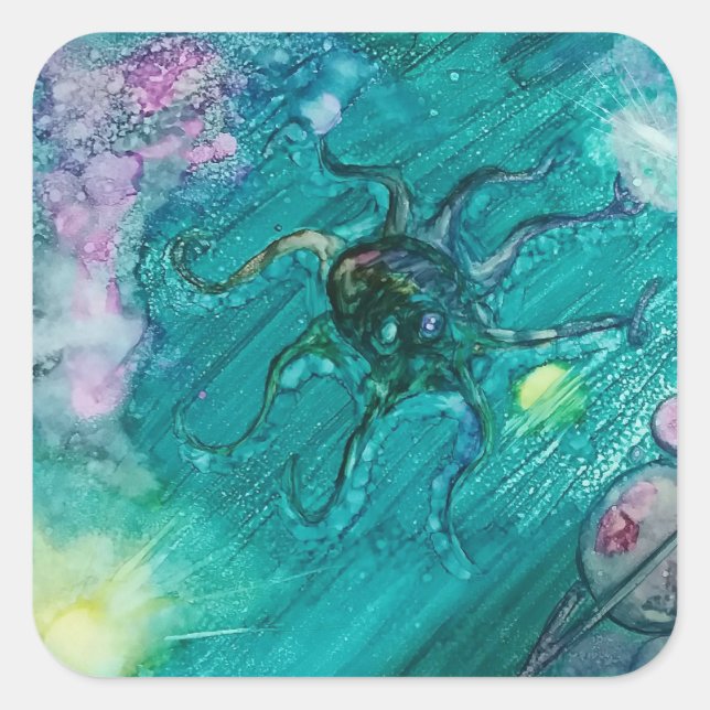 Space Octopi Square Sticker (Front)