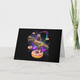 Space Otter Riding Dinosaur T-Rex Donuts Card