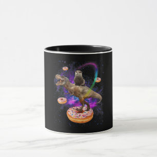 Space Otter Riding Dinosaur T-Rex Doughnuts Mug