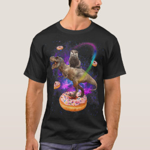 Space Otter Riding Dinosaur T-Rex Doughnuts T-Shirt