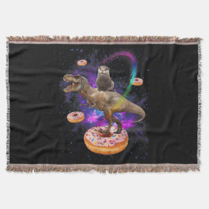 Space Otter Riding Dinosaur T-Rex Doughnuts Throw Blanket