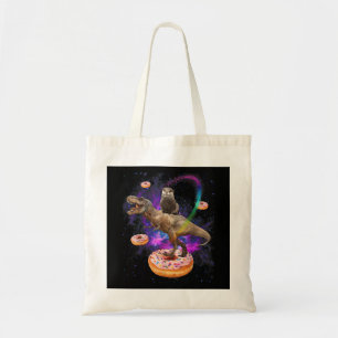Space Otter Riding Dinosaur T-Rex Doughnuts Tote Bag