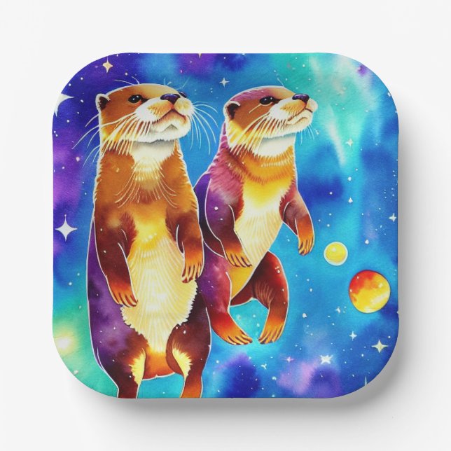 Space Otters Colorful Paper Plate (Front)