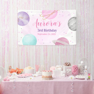 Space Outer space Planets Pink Banner Birthday