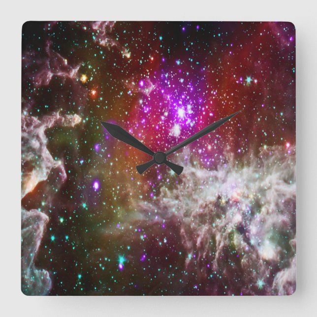 Space - Pacman Nebula Square Wall Clock (Front)