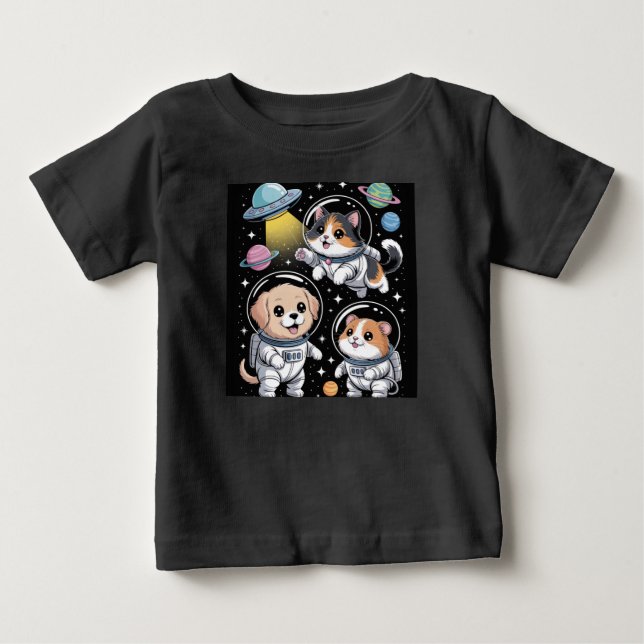Space Pals – Cute Astronaut Animals Exploring  Baby T-Shirt (Front)