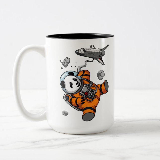 Space Panda Bear Astronaut Galaxy Cosmic Animal Two-Tone Coffee Mug (Left)