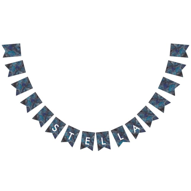 Space Party Galaxy Personalized Blue Bunting Flags (All)