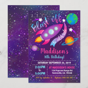 Space Party Invitation Girl