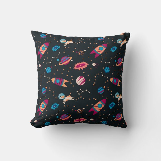 Space Pattern Dogs Throw Pillow (Front)