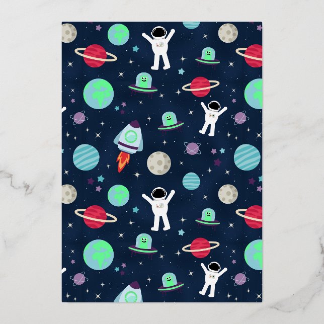 Space Pattern illustration Foil Holiday Card (Front)