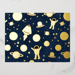 Space Pattern illustration Foil Holiday Postcard