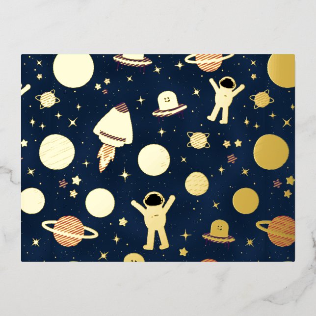 Space Pattern illustration Foil Holiday Postcard (Front)