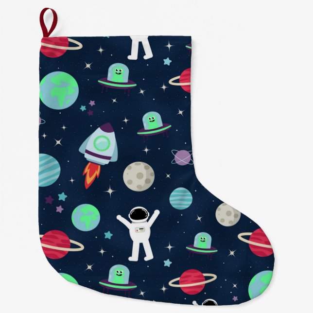Space Pattern illustration Large Christmas Stocking (Front)