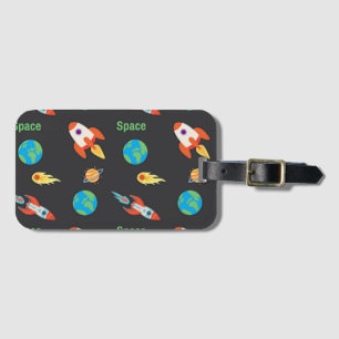 Space pattern on black luggage tag