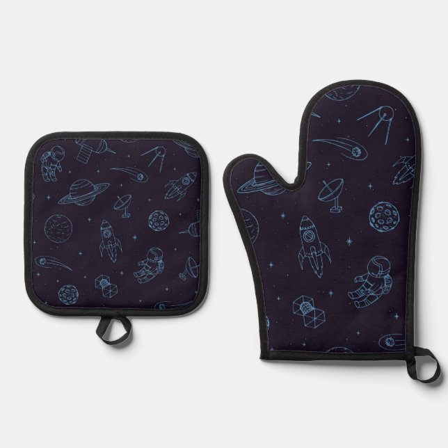 Space pattern oven mitt & pot holder set (Front)