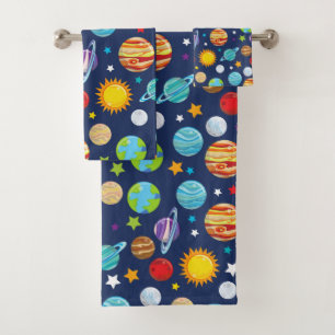 Space Pattern, Planets, Stars, Cosmos, Galaxy Bath Towel Set