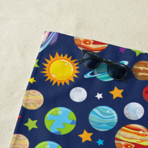 Space Pattern, Planets, Stars, Cosmos, Galaxy Beach Towel