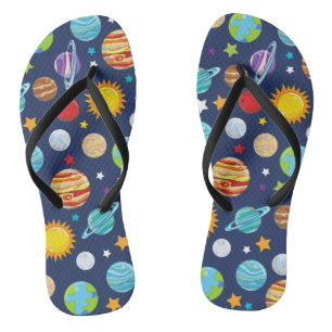 Space Pattern, Planets, Stars, Cosmos, Galaxy Flip Flops