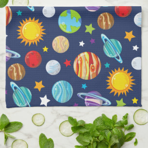 Space Pattern, Planets, Stars, Cosmos, Galaxy Kitchen Towel