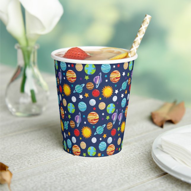 Space Pattern, Planets, Stars, Cosmos, Galaxy Paper Cups (Insitu)