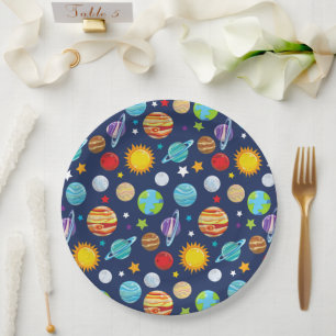 Space Pattern, Planets, Stars, Cosmos, Galaxy Paper Plate