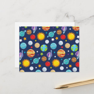 Space Pattern, Planets, Stars, Cosmos, Galaxy Postcard