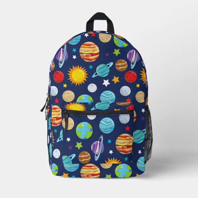 Space Pattern, Planets, Stars, Cosmos, Galaxy Printed Backpack (Front)