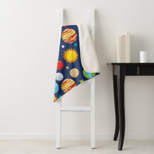 Space Pattern, Planets, Stars, Cosmos, Galaxy Sherpa Blanket