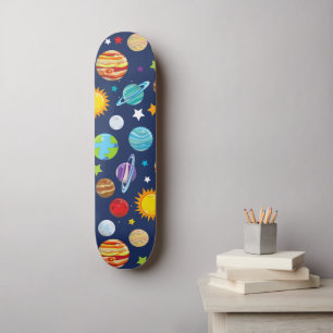 Space Pattern, Planets, Stars, Cosmos, Galaxy Skateboard