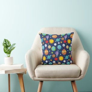 Space Pattern, Planets, Stars, Cosmos, Galaxy Throw Pillow